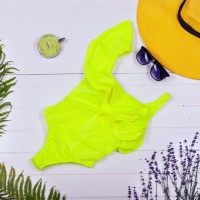 Прикольний купальник Family look з рюшами через плече жовтий