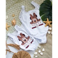 Прикольний купальник Family look зцільний для дівчаток білий з принтом 1-2 роки