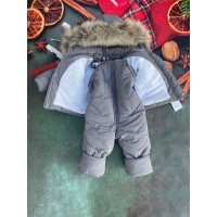 Дитячий зимовий костюм і напівкомбінезон із натуральним хутром єнот срібло